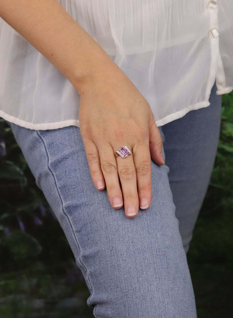 14k Yellow Gold Natural Amethyst and Diamond Ring Size 8 3/4 - Picture 5 of 8